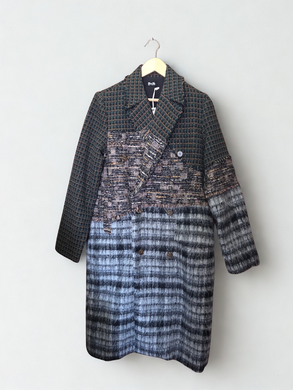 Miss Me Multitexture Trench Coat in Black and Gray